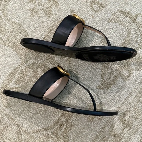 Black Gucci Flat Marmont Leather Thong Sandals Size 37 - Picture 10 of 13